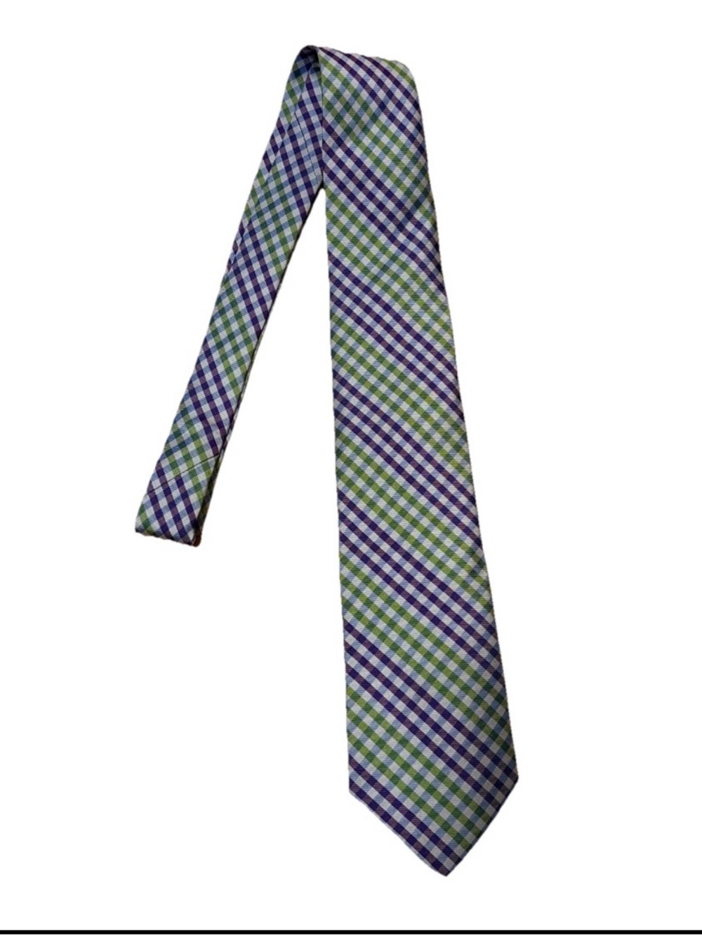Seaward & Stearn London Handmade Silk Tie – Purple, Green & White Gingham Plaid